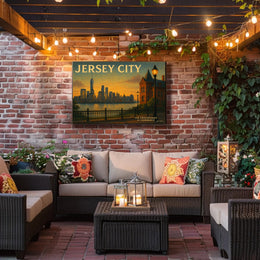 Jersey City Skyline Sunset Travel Poster