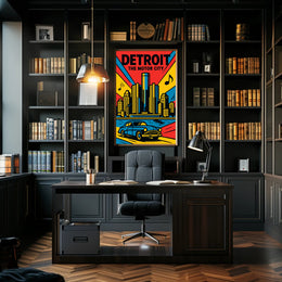 Detroit Skyline Classic Car Vibrant Urban Cityscape Poster