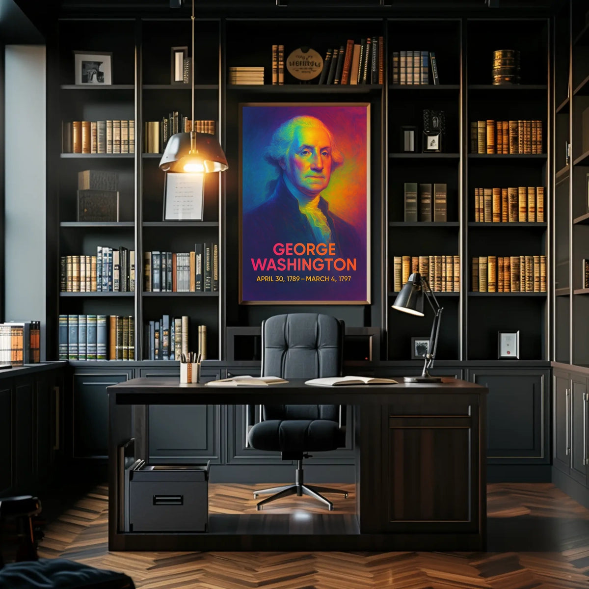 George Washington 1st President of the United States Neon Gradient Overlay Poster