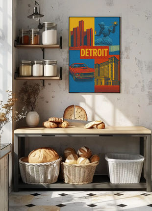 Detroit Landmarks and Muscle Car Cultural Heritage Poster