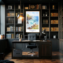 Cornwall Coastal Art: Serene Watercolor Travel Poster PosterGoat