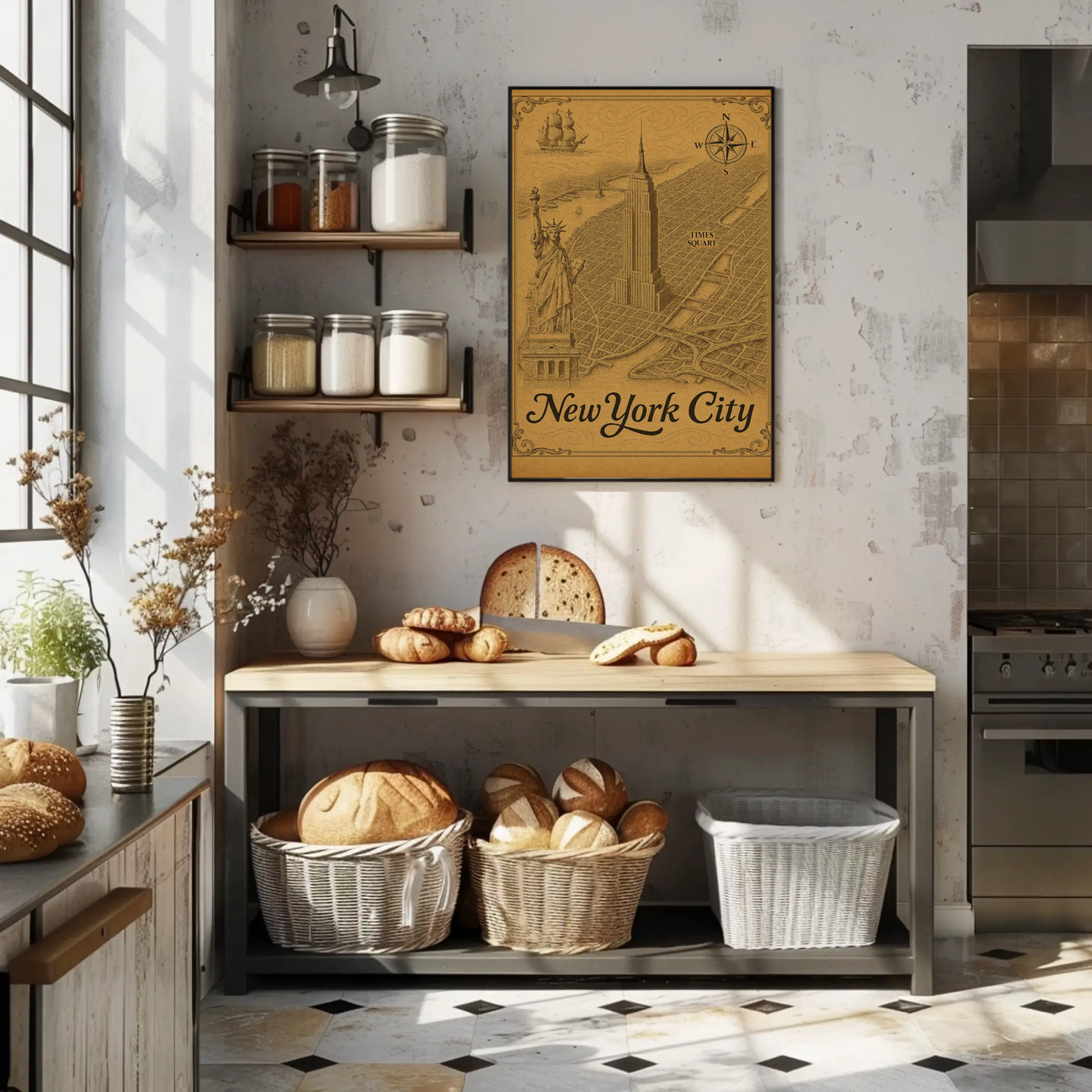 New York City Empire State Building Times Square Map Travel Poster