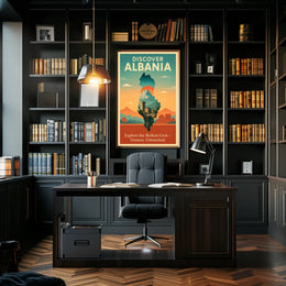 Albania Travel Vintage Landscape Architecture Poster