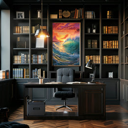 Vibrant Ocean Sunset Wave Artistic Poster
