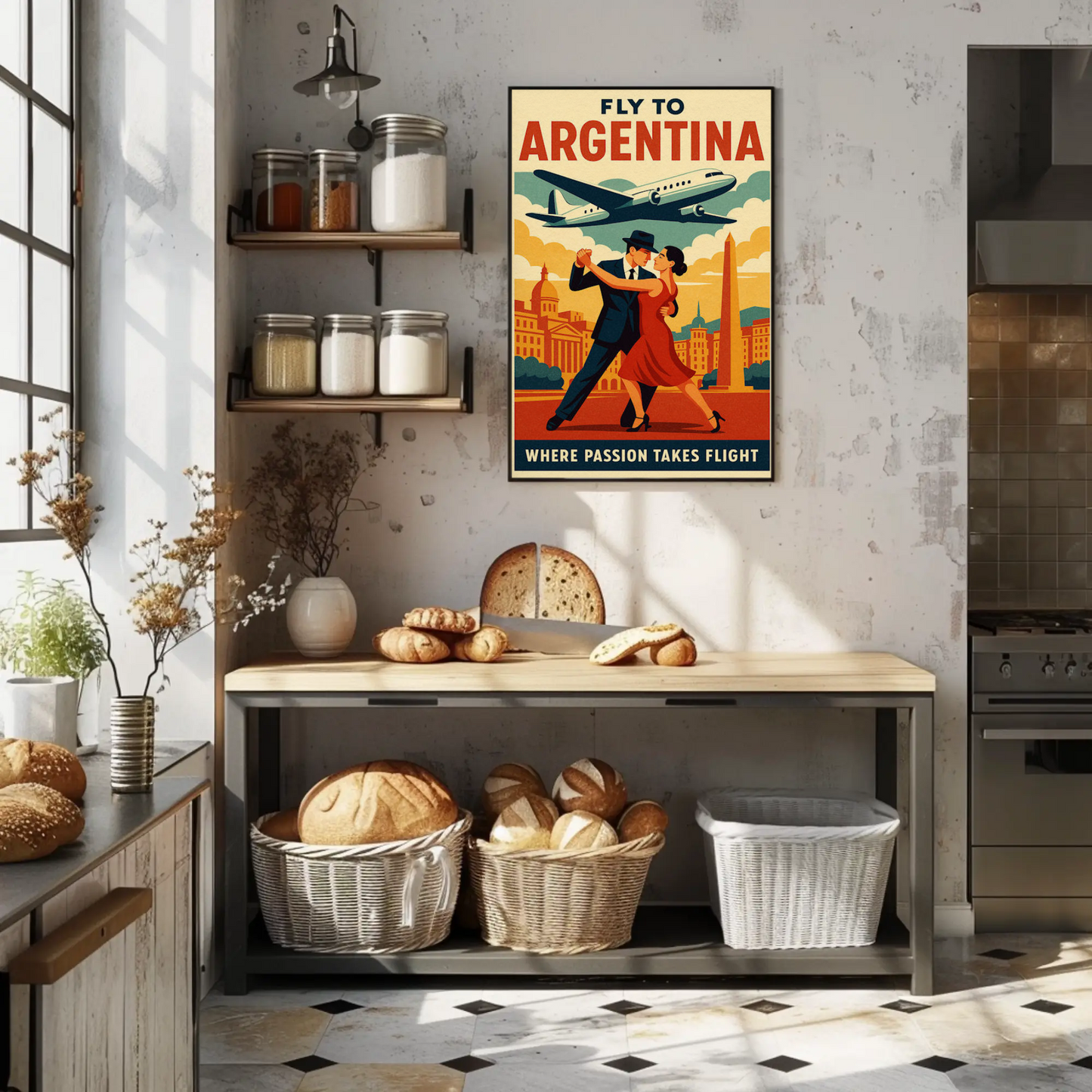 Fly To Argentina Dance And Skyline Travel Poster