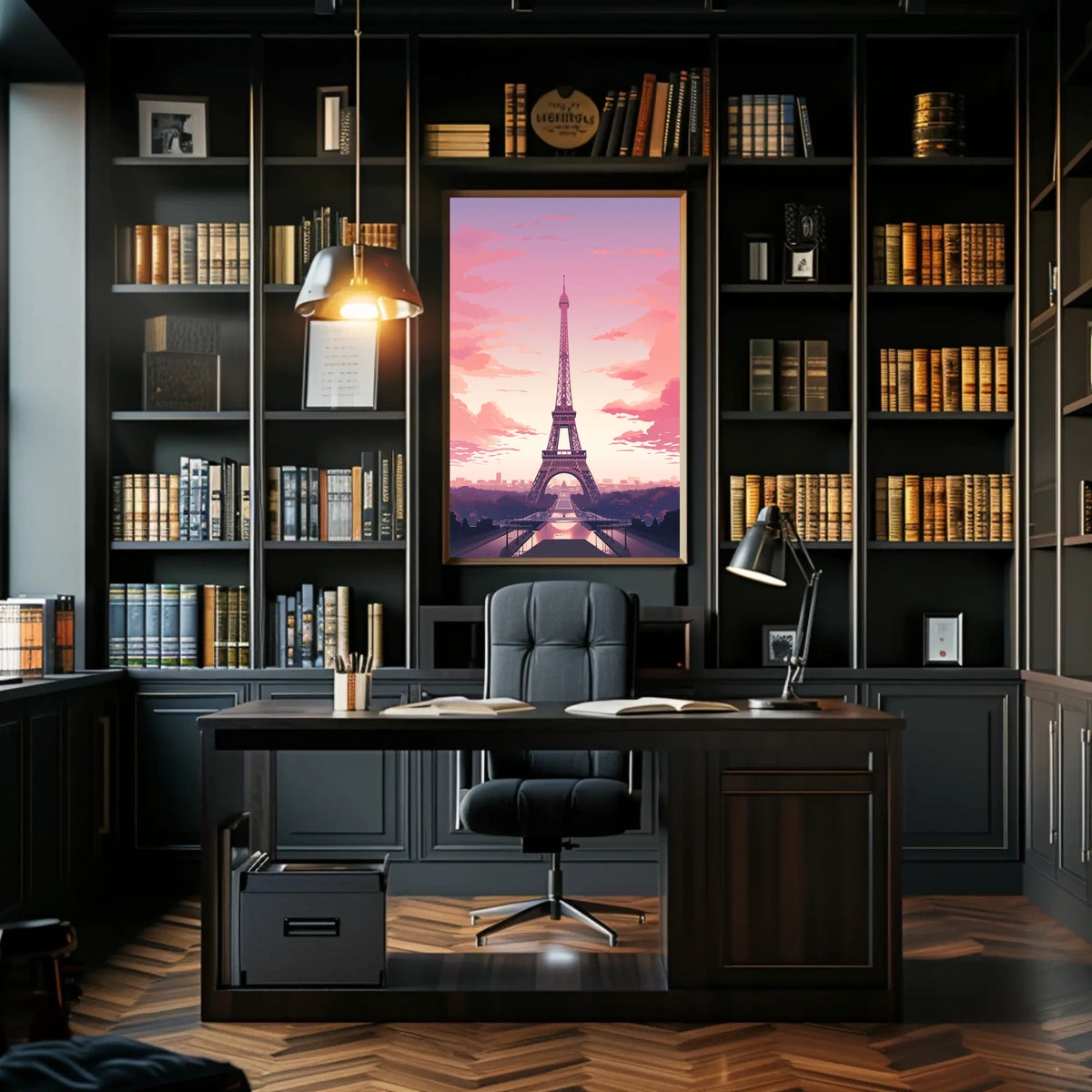 Parisian Sunset Serenity: Modern Travel Poster