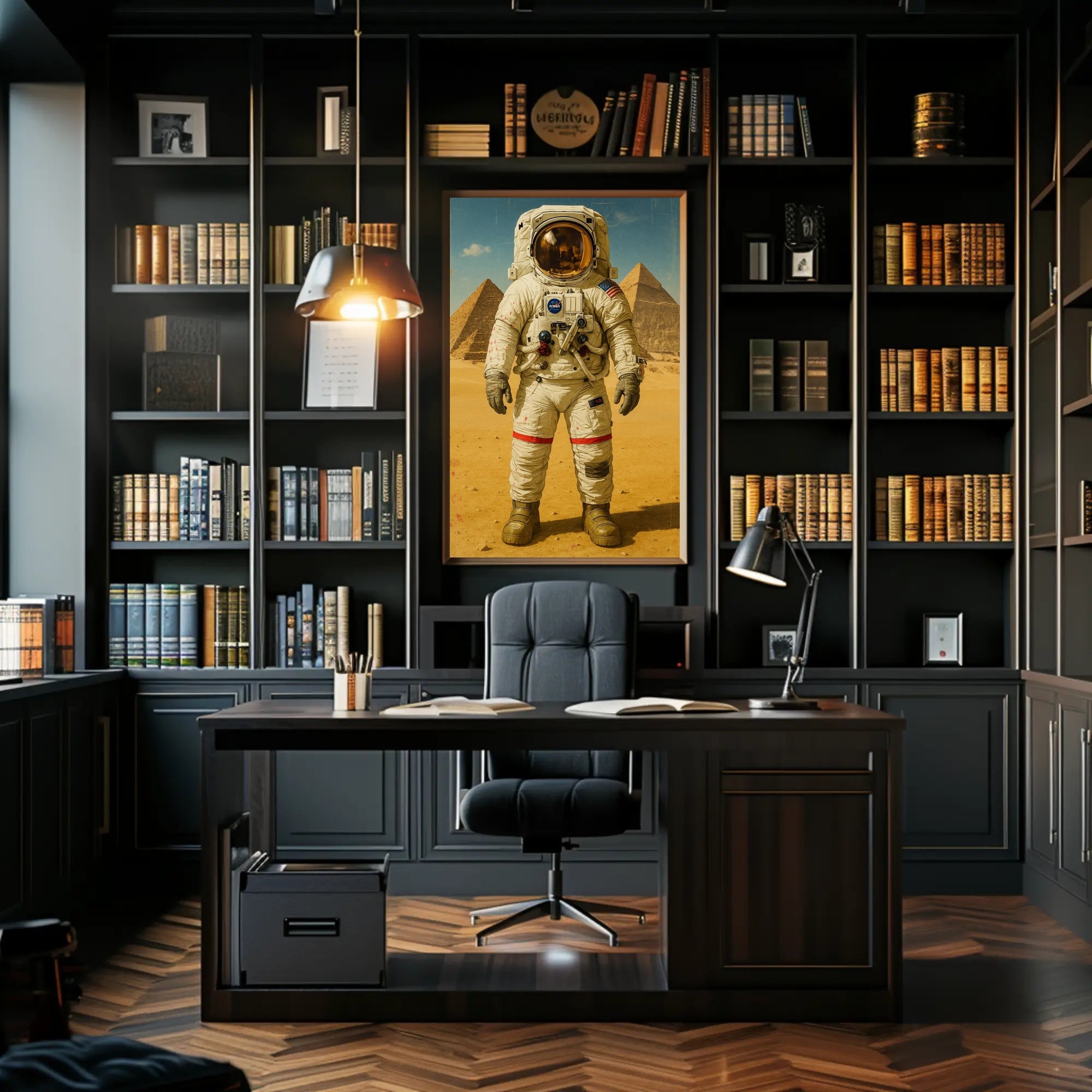 Astronaut at Pyramids Futuristic Sci-Fi Poster