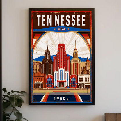 Tennessee USA 1950s Music City Skyline Travel Poster