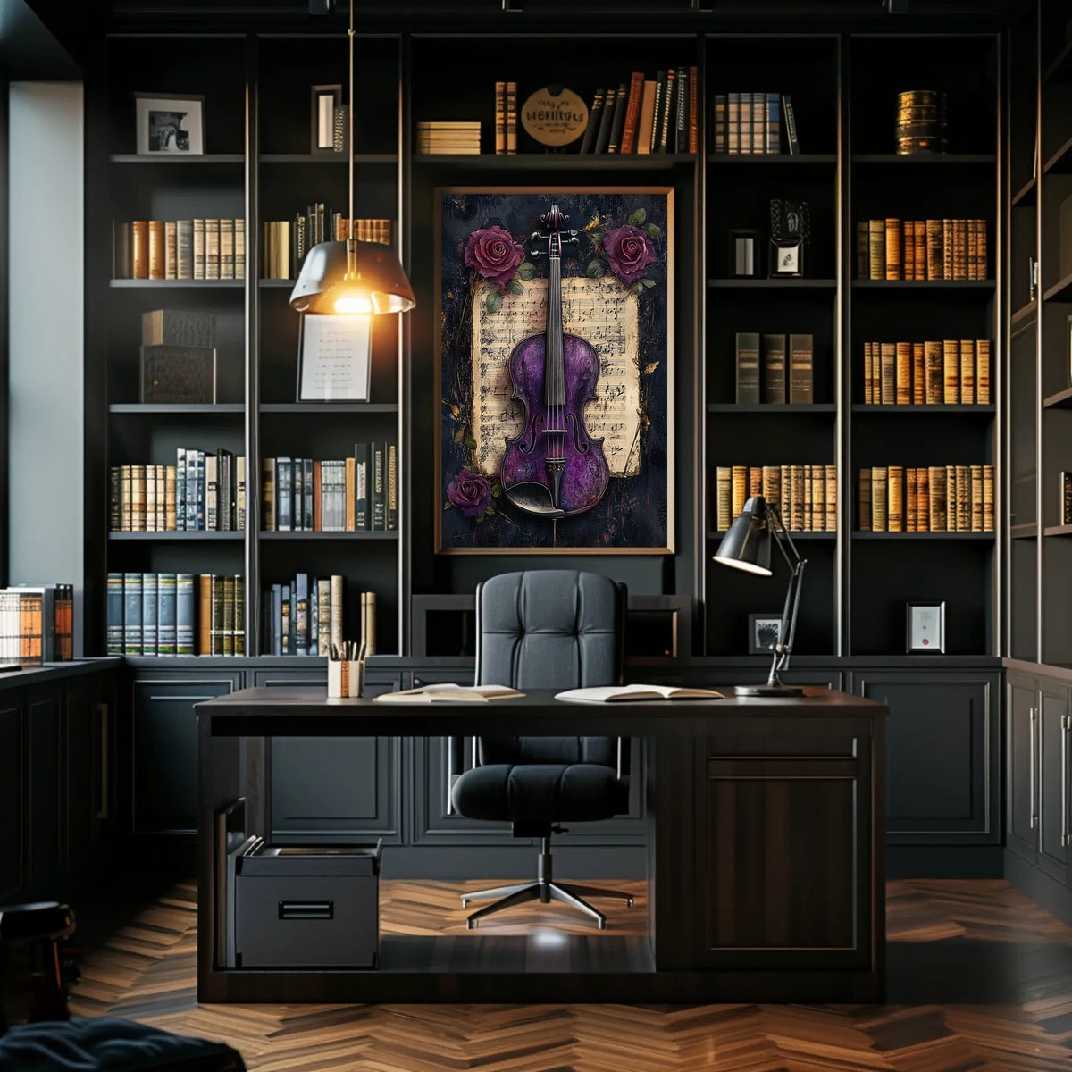 Artistic Purple Violin and Flowers Abstract Poster
