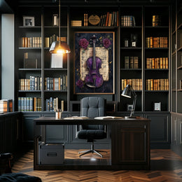 Artistic Purple Violin and Flowers Abstract Poster