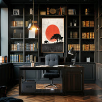 Elephant Sunset Poster Minimalist Safari Wall Art