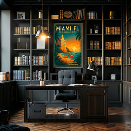 Miami Sunset Magic: Vintage Travel Art Poster