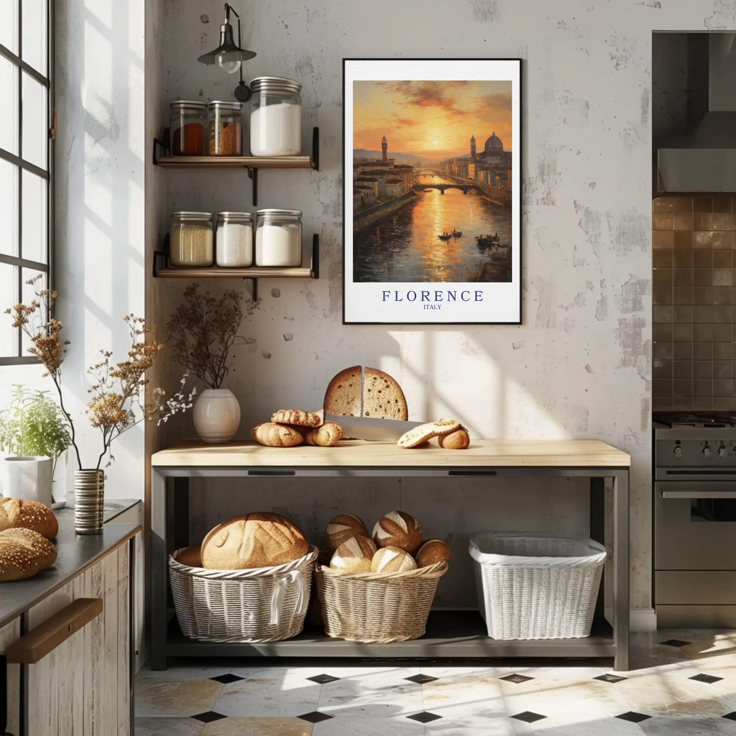Florence Italy Sunset River Cityscape Romantic Travel Poster