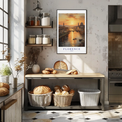 Florence Italy Sunset River Cityscape Romantic Travel Poster