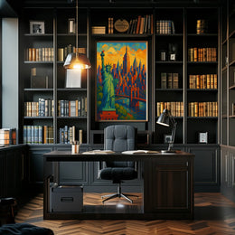 New York City Skyline Vibrant Poster Modern Wall Art