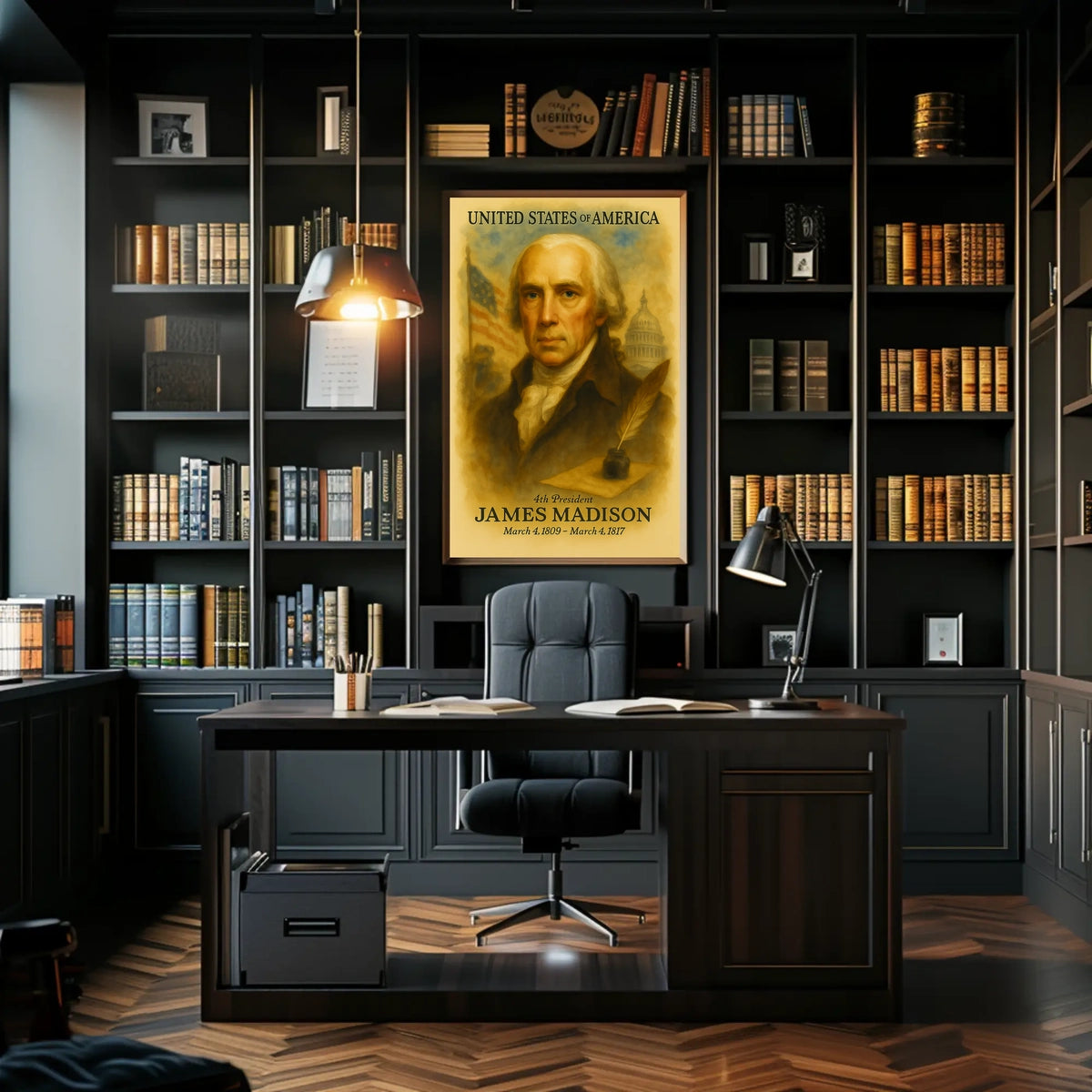 James Madison 4th President of the United States Vintage Watercolor Poster