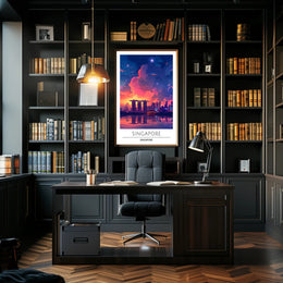 Singapore Skyline Sunset Vista Urban or Cityscape Poster
