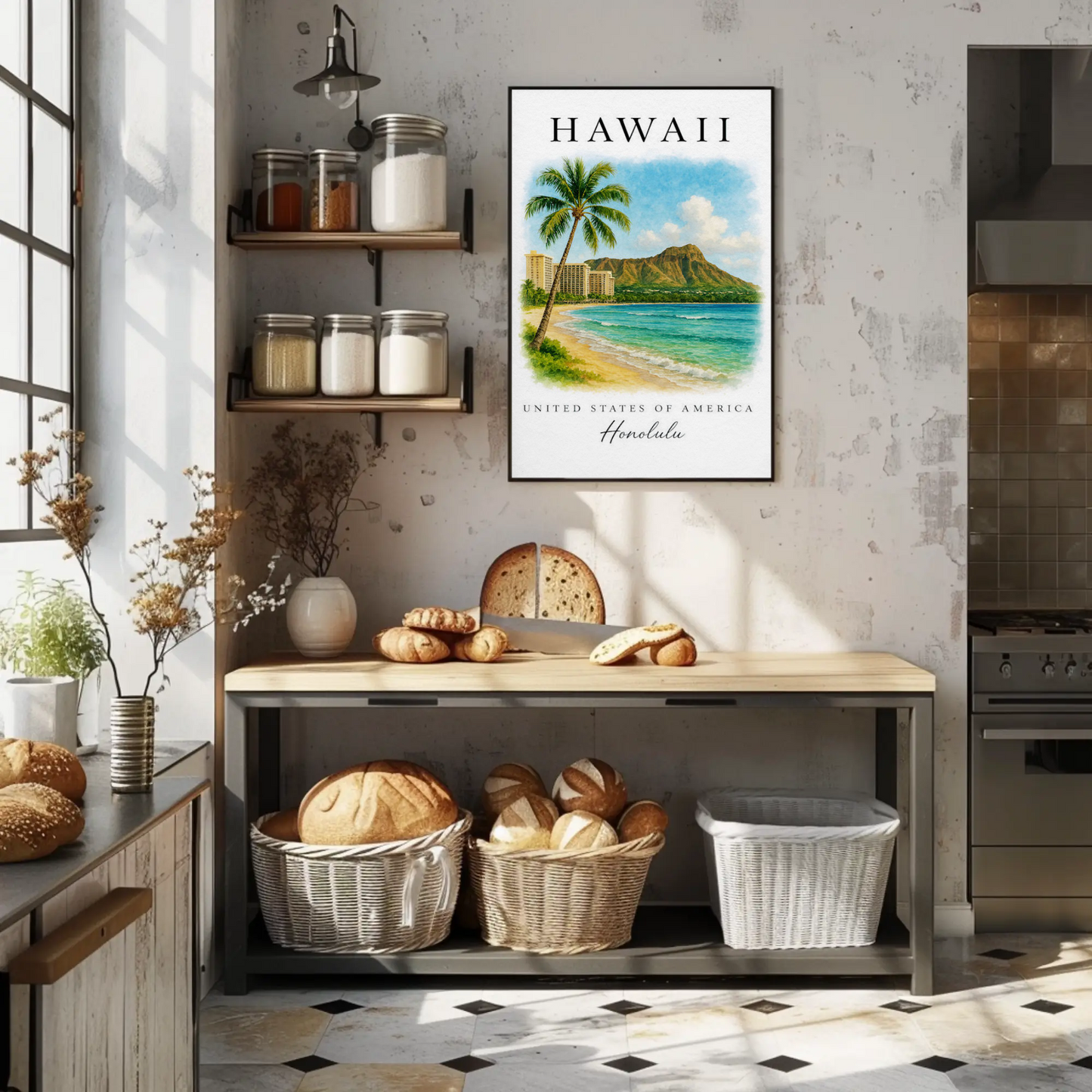 Honolulu Hawaii Diamond Head Beach Scene Poster