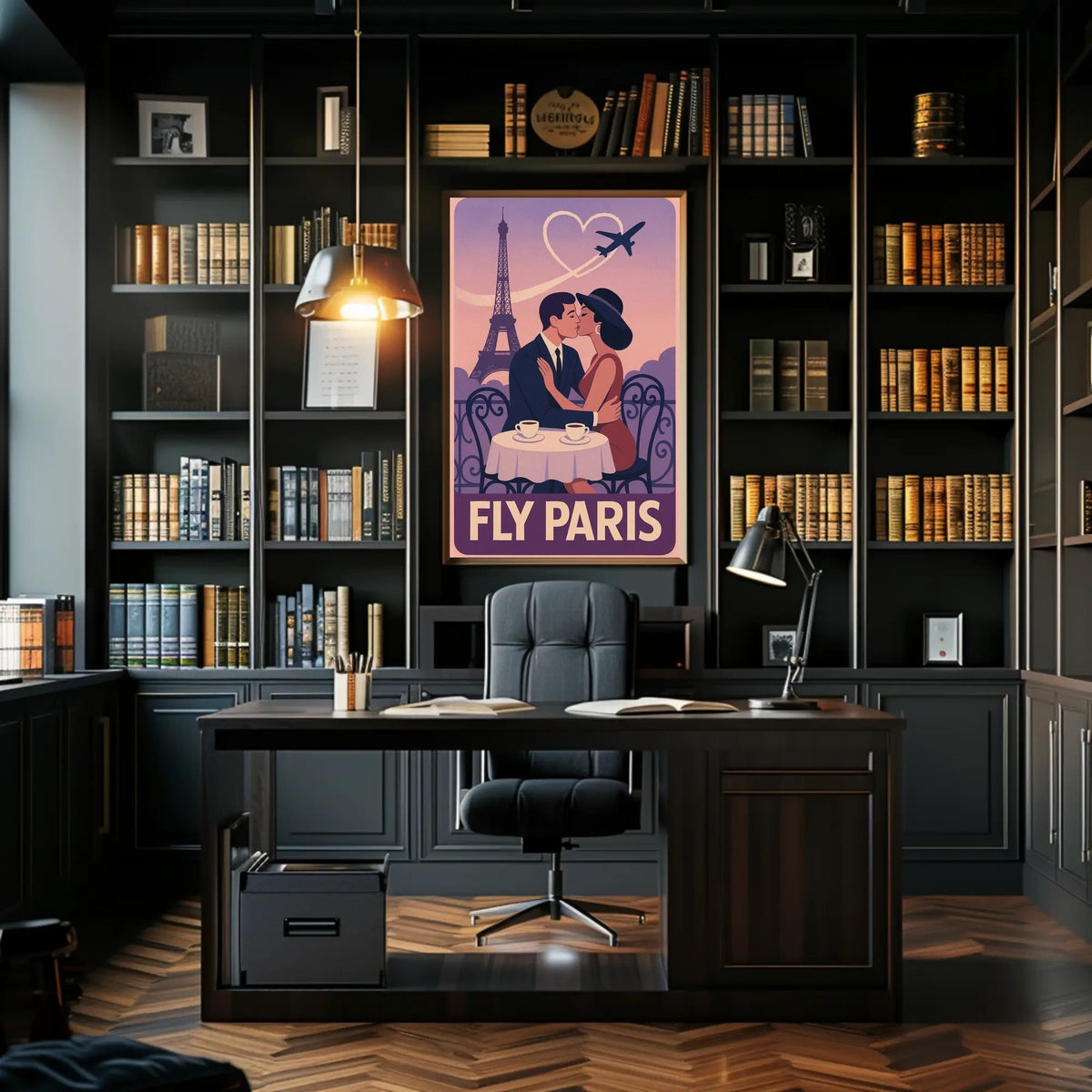 Romantic Parisian Kiss Vintage Travel Poster