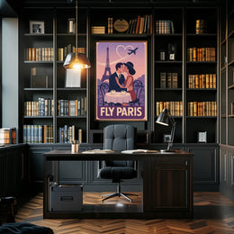 Romantic Parisian Kiss Vintage Travel Poster
