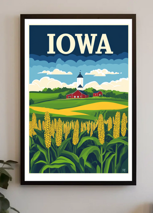 Iowa Farm Landscape Vintage Style Poster