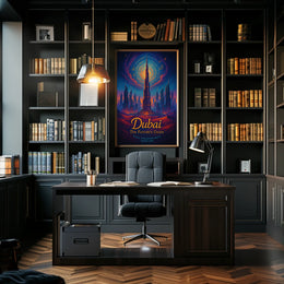 Futuristic Dubai Poster: Burj Khalifa Cosmic Night