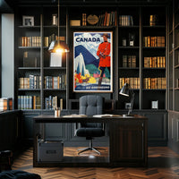 Vintage Canada Travel Poster with Mountie and Wildlife Travel Poster PosterGoat