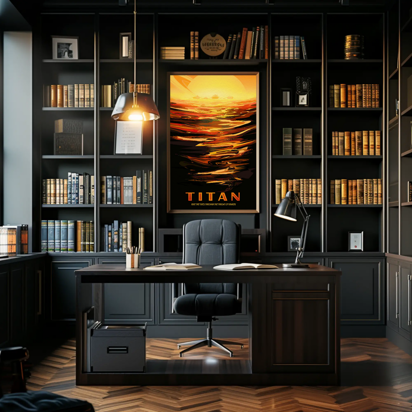 Space Exploration Poster Ride the Tides of Titan Retro Style