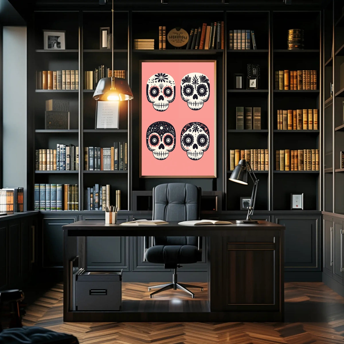 Day of the Dead Sugar Skulls Vibrant Floral Poster