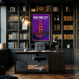 New York City Skyline Vibrant Bridge Poster Art
