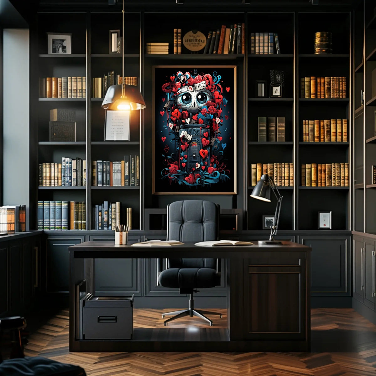 Whimsical Skull Art Poster with Hearts & Roses