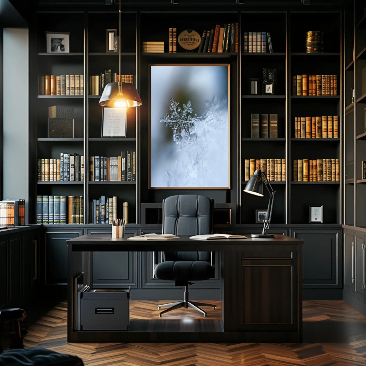 Intricate Snowflake Winter Scene Photorealistic Artistic Poster