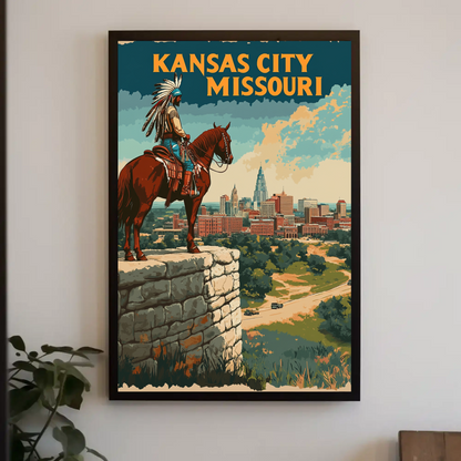 Kansas City Skyline Vintage Travel Poster