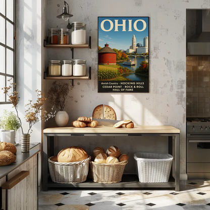 Ohio Scenic River Ferry Rural Landscape Americana Travel Poster