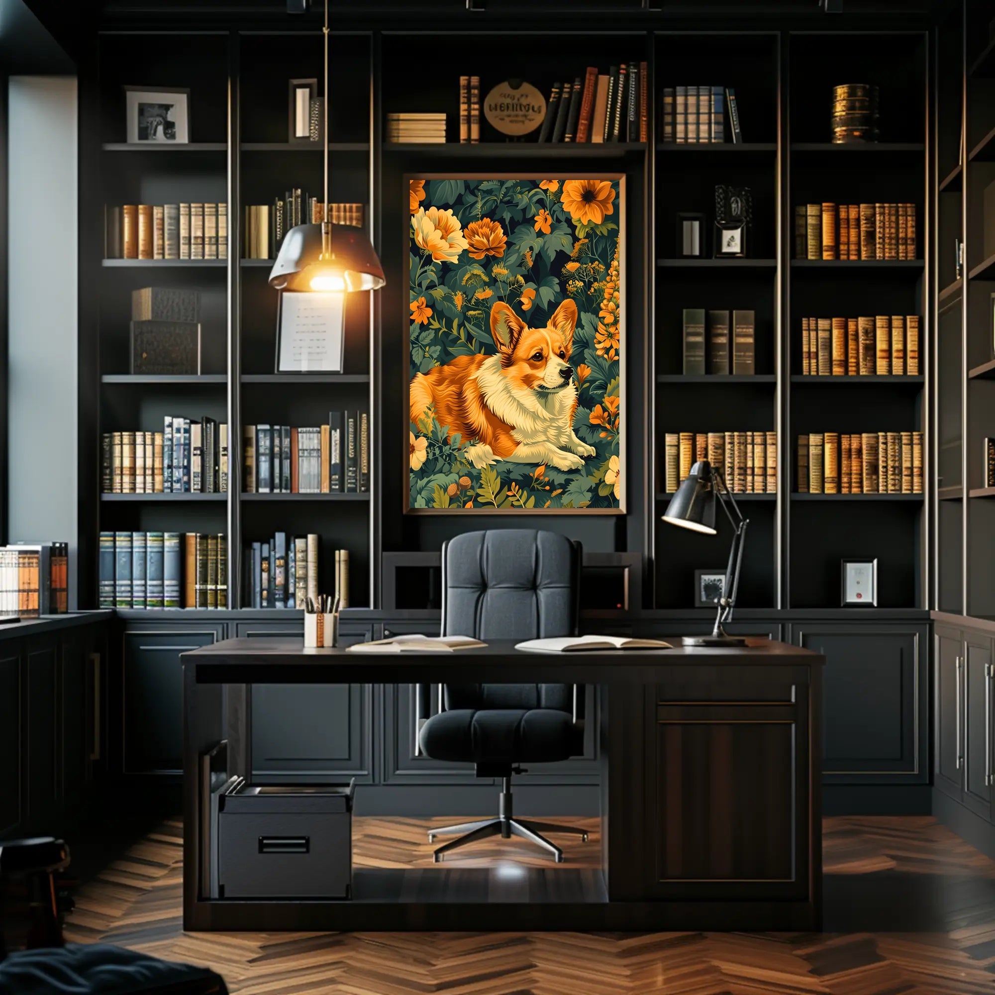 Corgi In Bloom Wall Art Print Decor