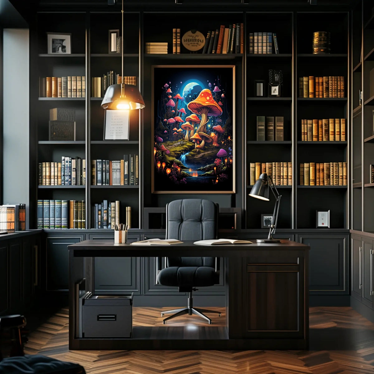 Enchanted Moonlit Mushroom Fantasy Art Poster