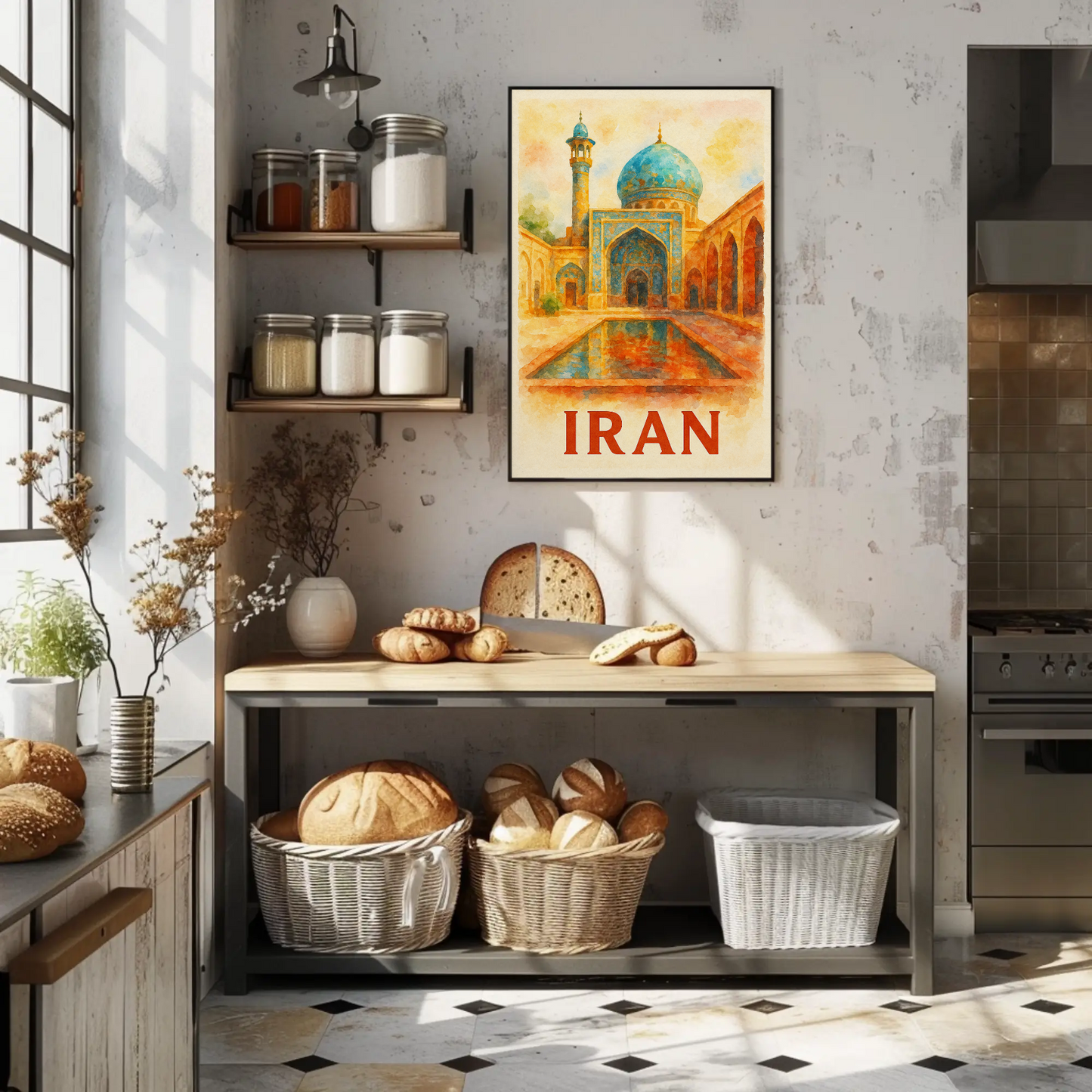 Iran Mosque Watercolor Travel Poster