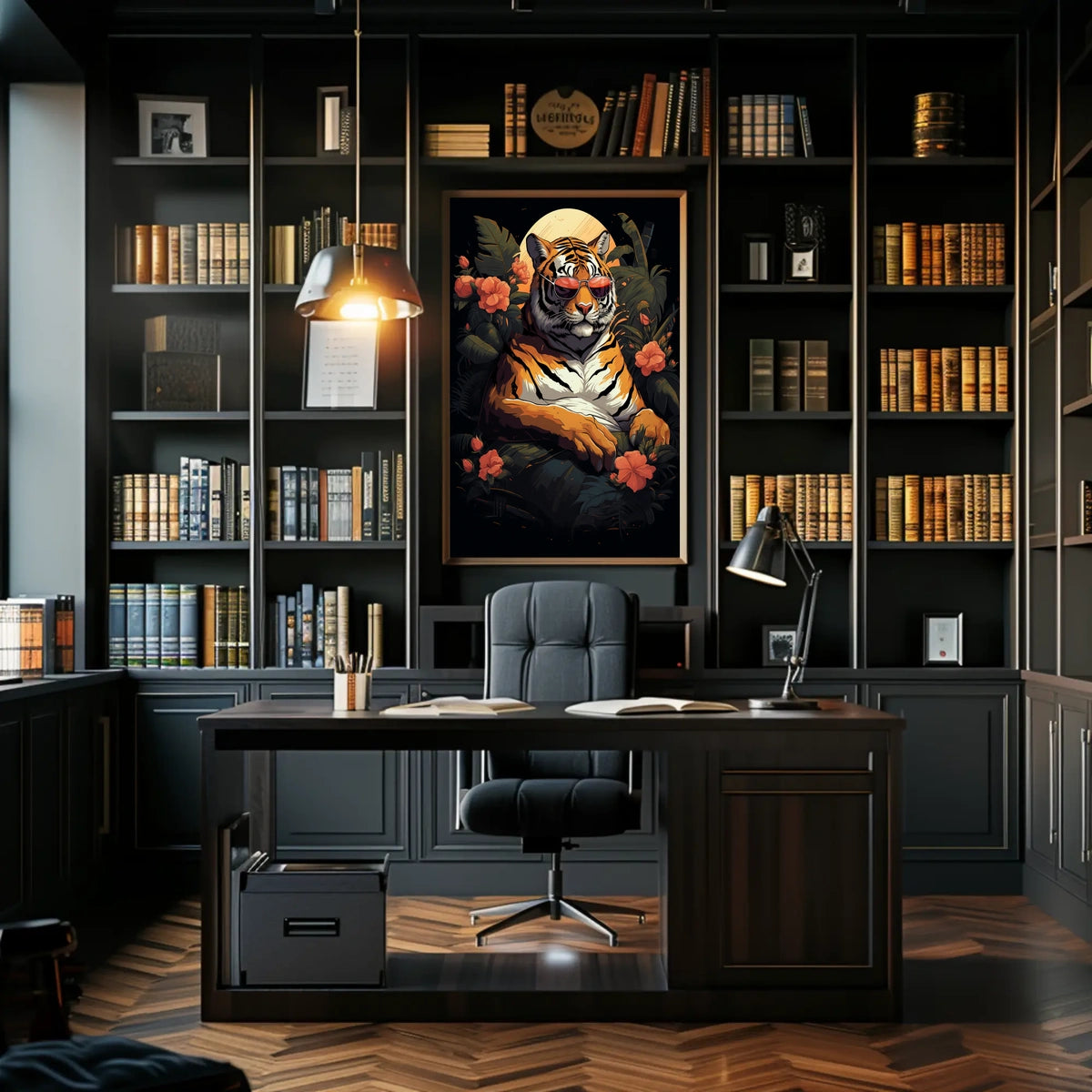 Tiger sunglasses jungle scene – Artistic Animal Poster