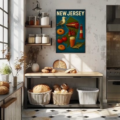 New Jersey Icons Lighthouses Bagels Beer Tomato Pride Travel Poster Travel Poster