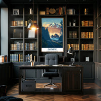 Olympic National Park travel poster with vintage-modern blend