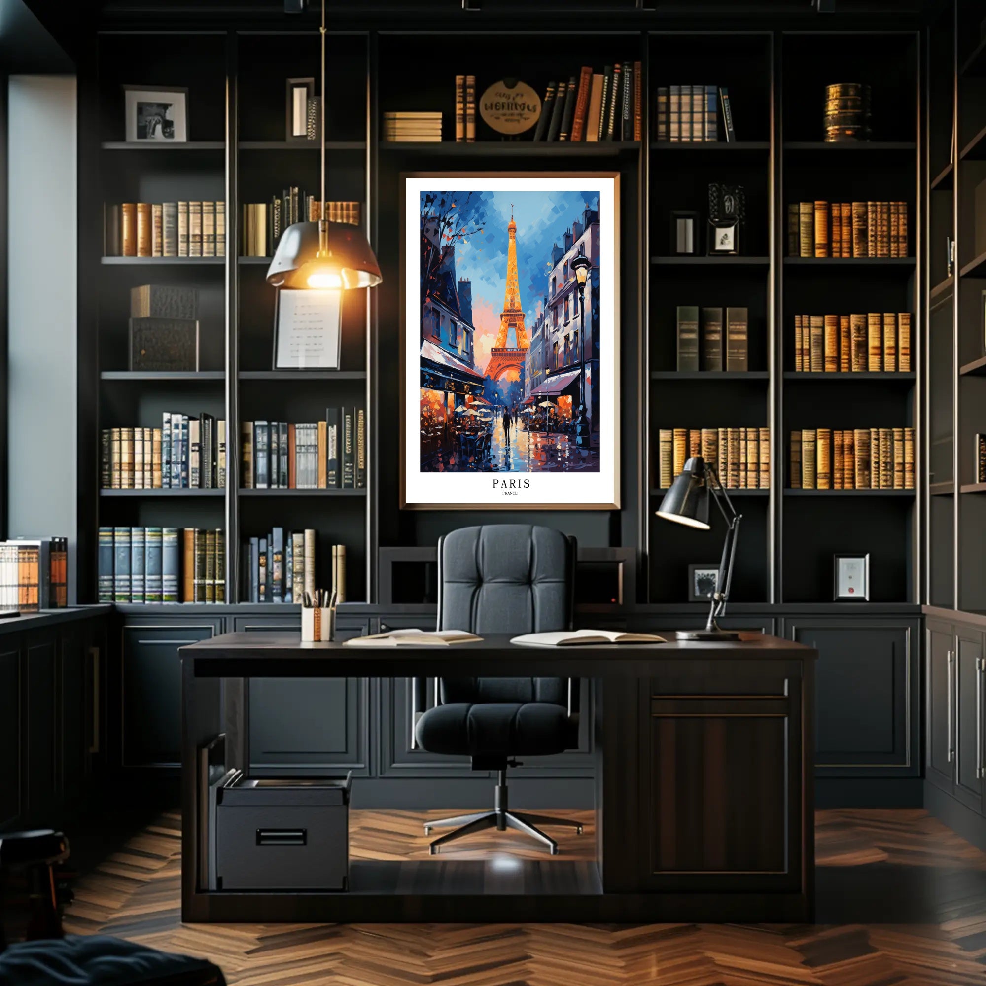 Parisian Romance Twilight Street Scene Urban or Cityscape Poster PosterGoat