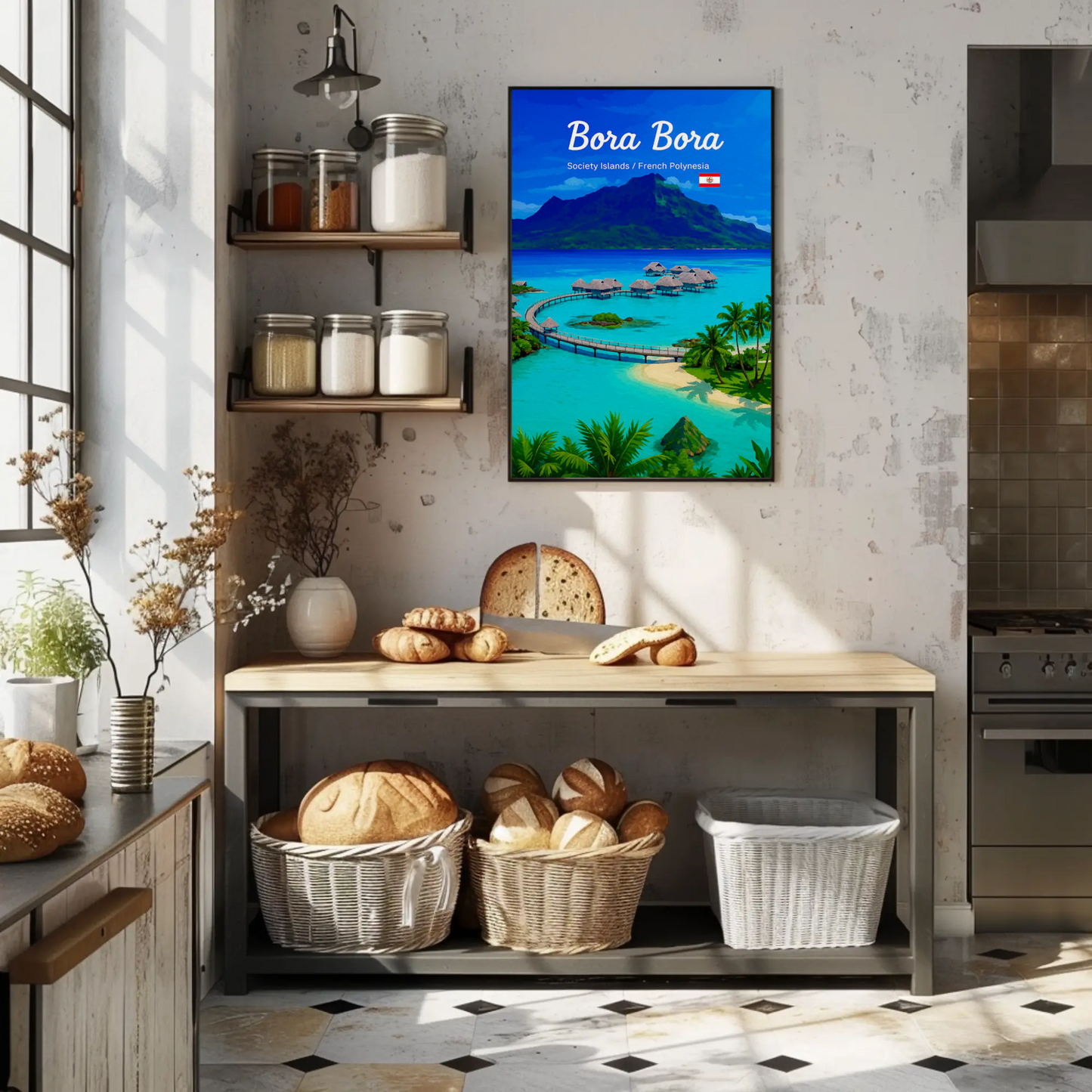 Bora Bora Society Islands Overwater Bungalows Travel Poster