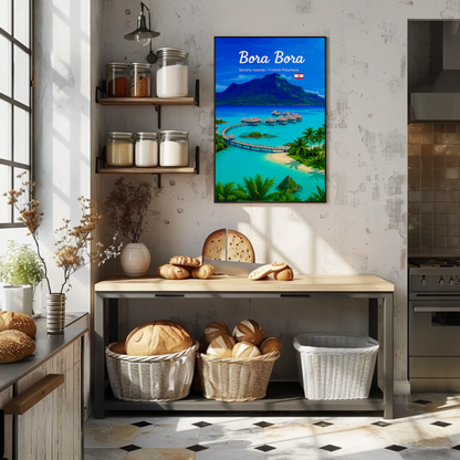 Bora Bora Society Islands Overwater Bungalows Travel Poster