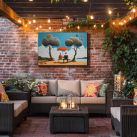 Whimsical Outdoor Scene with Suited Figures - Artistic Poster