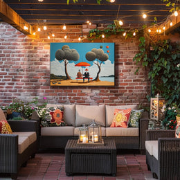 Whimsical Outdoor Scene with Suited Figures - Artistic Poster