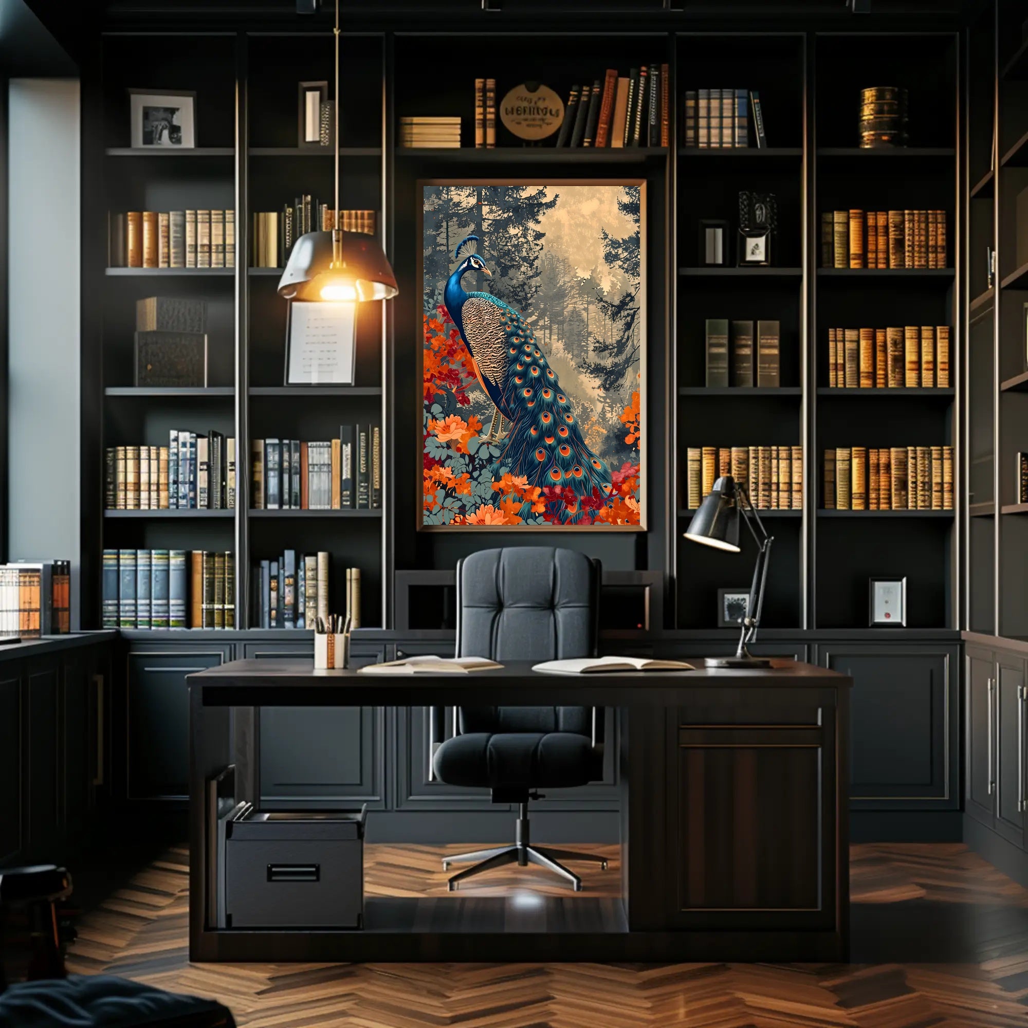 Majestic Peacock In Autumn Forest William Morris Art Poster