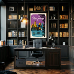 New Jersey Cityscape with Sailboat Urban or Cityscape Poster