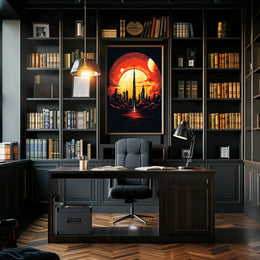 Futuristic Cityscape at Sunset Poster