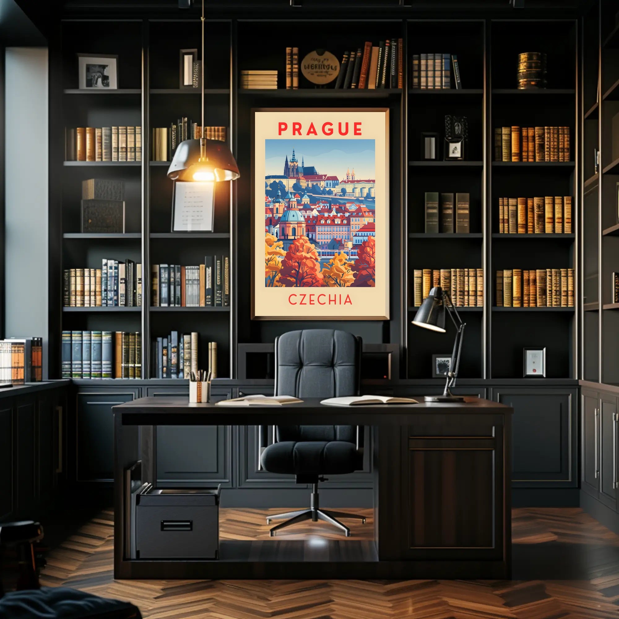 Stylized Historic Architecture of Prague Travel Poster