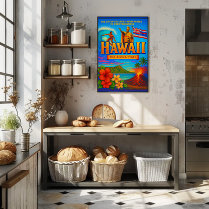 Hawaii Aloha State Surf Volcano Heritage Poster